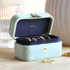 Soft Light Blue Travel Ring Box Mini Portable Jewelry Box Ring Custom Logo Wedding Embroidery Necklace Earrings Boxes with Snap