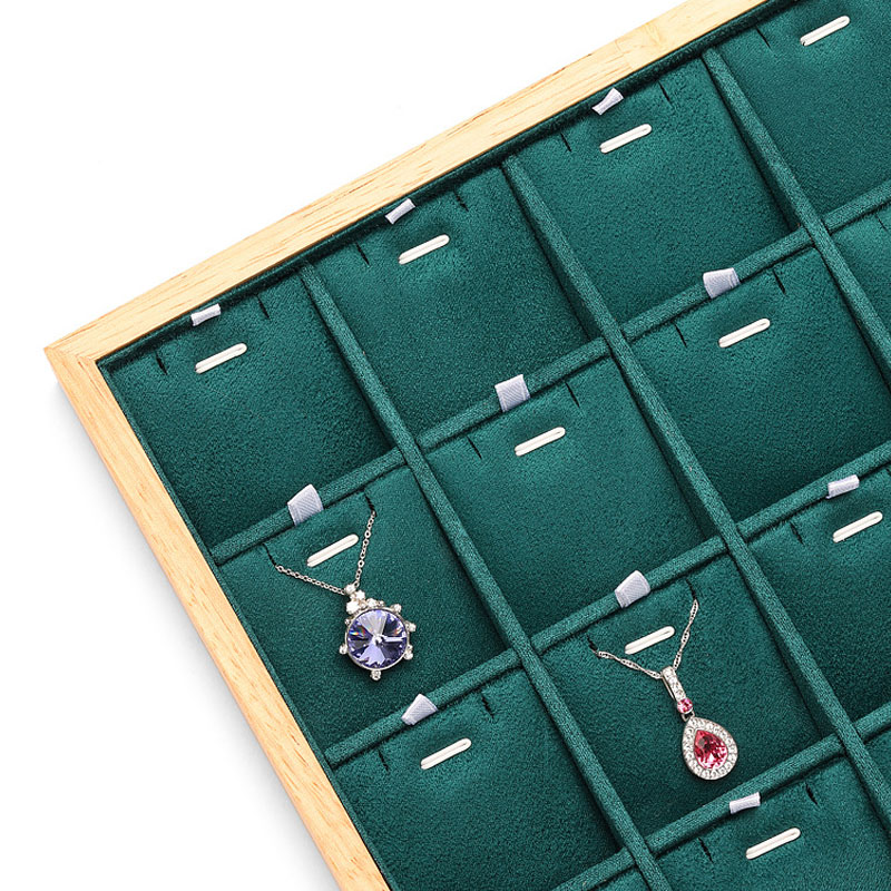 Customized Green Velvet Jewelry Display Jewellery Tray Display Bracelet Earrings Pendant Necklace Trays Wooden Ring Box