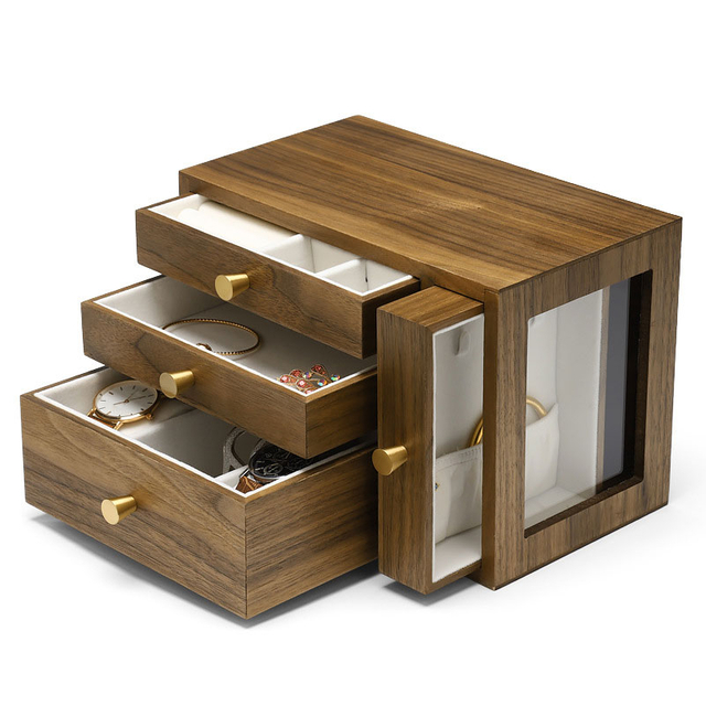 Custom logo luxury earrings plate jewellery box earrings ring multi-function jewelry storage box wooden display box