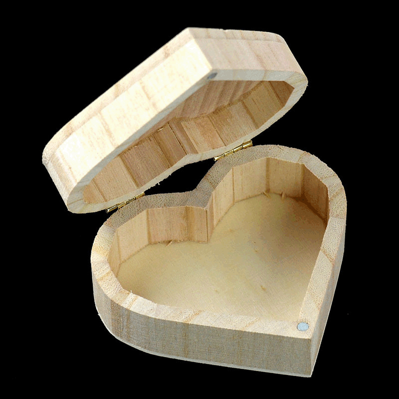 Natural Heart Shaped Wooden Box Jewelry Box Wood Jewellery Ring Box
