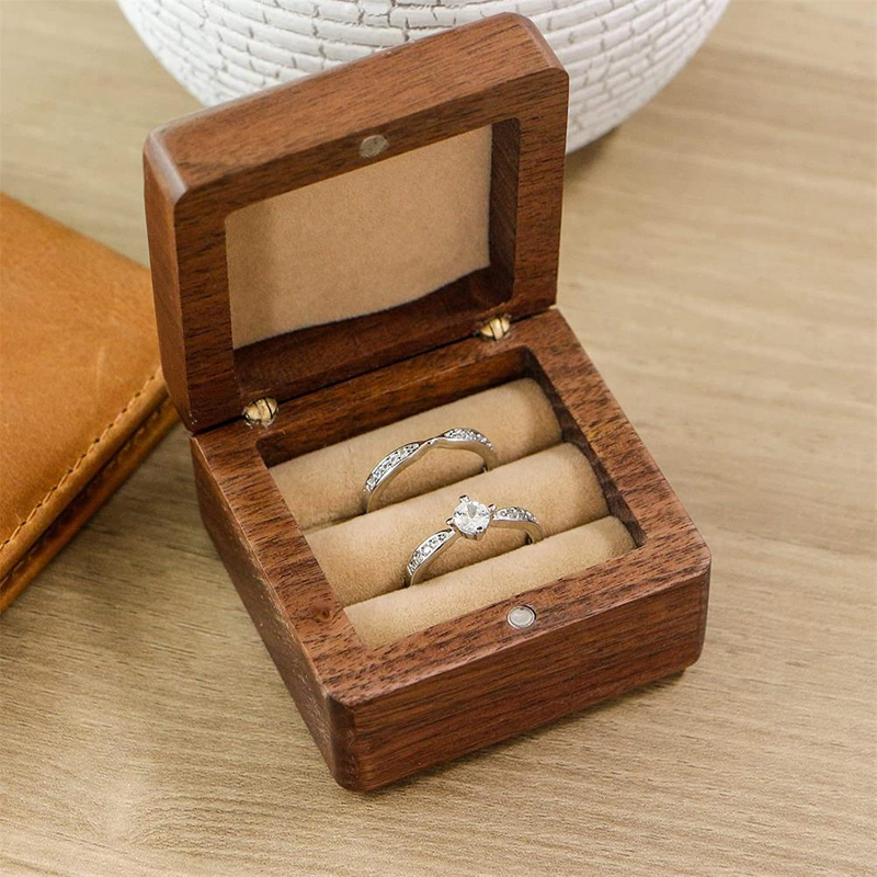 Wedding Ring Box Custom Engraved Wooden Ring Holder Square Double Ring Box Gift Box