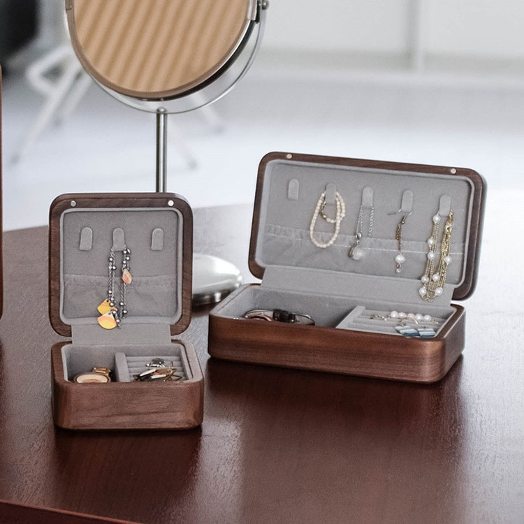 Custom logo printed wooden wood jewellery necklace ring earring storage packaging jewelry box