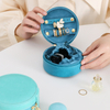 Small Zipper Jewelry Case Organizer Lady Velvet Earrings Storage Box Portable Travel Round Jewelry Cases