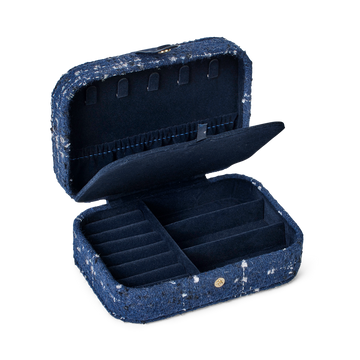 Custom Necklace Box Packaging Jewelry with Snap Buttons Vintage Navy Blue Earring Ring Packaging Set Storage Box with Logo