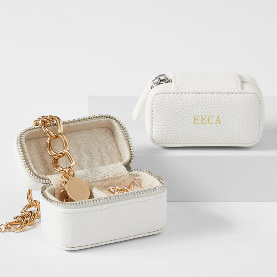 Luxury Travel Silver Zipper Jewelry Box Packaging Portable Leather Mini Ring Earring Necklace Jewelry Storage Sets Box