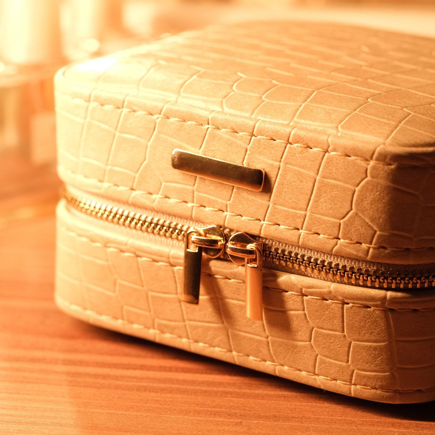 Travel Zipper Jewelry Box Packaging Custom Pu Leather Velvet Earring Ring Organizer Box Alligator Pink Watch Bracelet Boxes