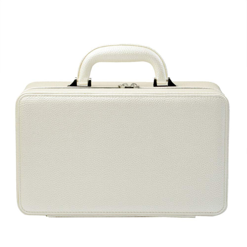 Custom Logo Three Layer Women Jewelry Organizer Display Storage Case Holder White Leather Jewelry Suitcase Gift Box