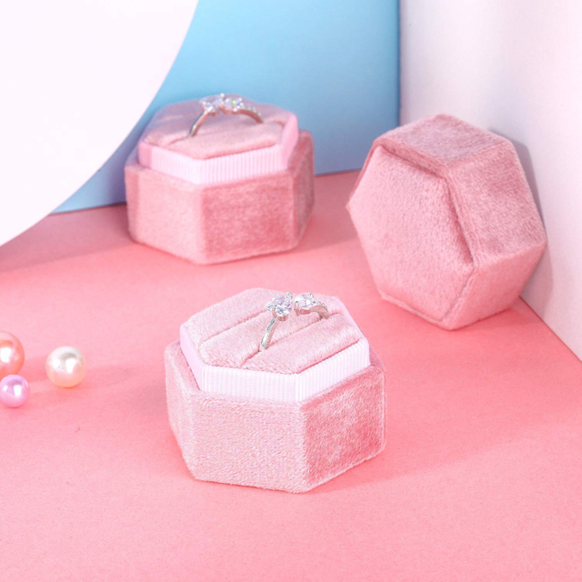 Handmade Octagon Velvet Hexagon Ring Jewelri Boxes Wedding Small Gift Ring Jewelry Box 