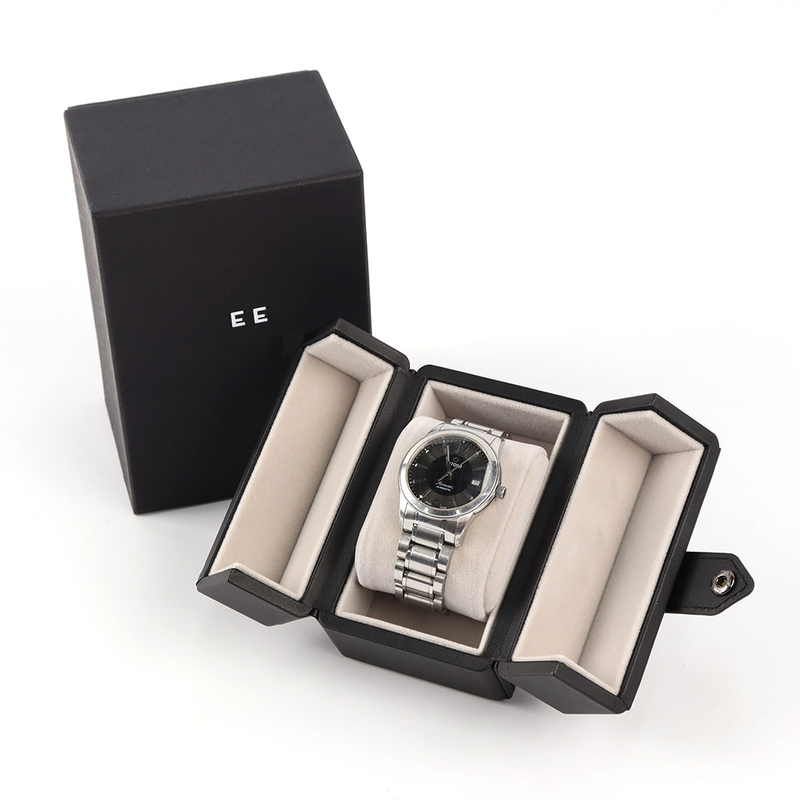 Custom Logo Black Pu Leather Travel Watch Case Storage Box Luxury Leather Display Watch Roll Packaging Box with Pillow Insert