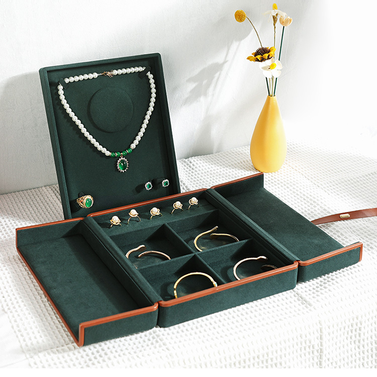 Luxury Large Capacity Double Layer Velvet Bracelet Necklace Earrings Jewelry Set Gift Packaging Storage Box