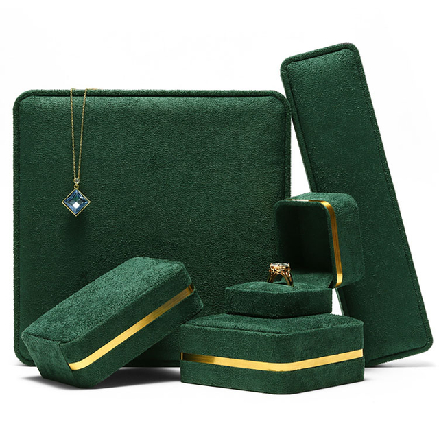 Simple Dark Green Velvet Earrings Bracelet Necklace Ring Jewelry Gift Packaging Box Set Custom Logo