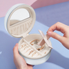 New Style Round Portable Leather Travel Earrings Ring Bracelet Necklace Jewelry Storage Box Wholesale With Mirror