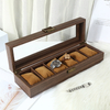 High Grade Black Walnut Wood 10 Slots Watch Display Box Flip Wooden Jewelry Storage Organizer Box with Lock And Glass Window