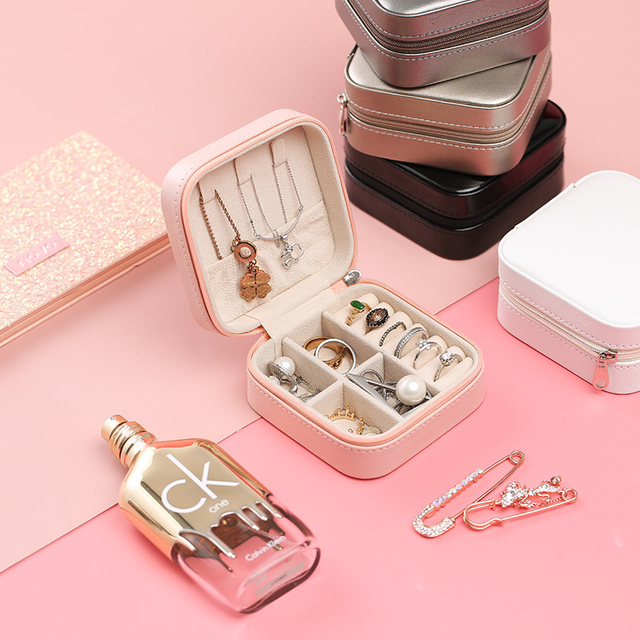 Custom PU Leather Small Portable Flip Lid Necklace Stud Earrings Proposal Ring Jewelry Storage Box Wholesale