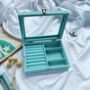 Simple Single Layer Velvet Jewelry Necklace Ring Earring Storage Display Box Wholesale with Glass Window and Divider