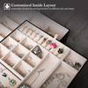Large Leather Jewelry Organizer Storage Case Box with Two Layers Display for Earrings Bracelets Rings Watches