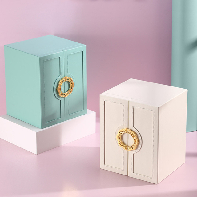 New Trend Multi-layer Double Door Large Capacity Leather Earrings Necklace Watch Sunglasses Jewelry Storage Box