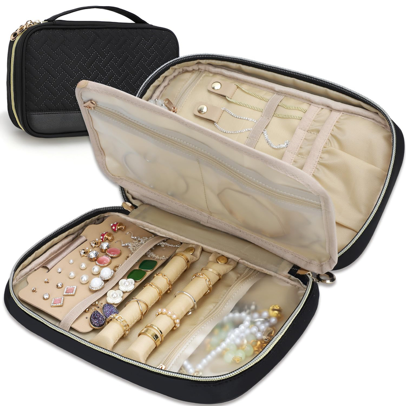 New Design PU Leather Zipper Jewelry Storage Bag Portable Travel Earring Necklace Ring Jewelry Box Organizer Makeup Bag 