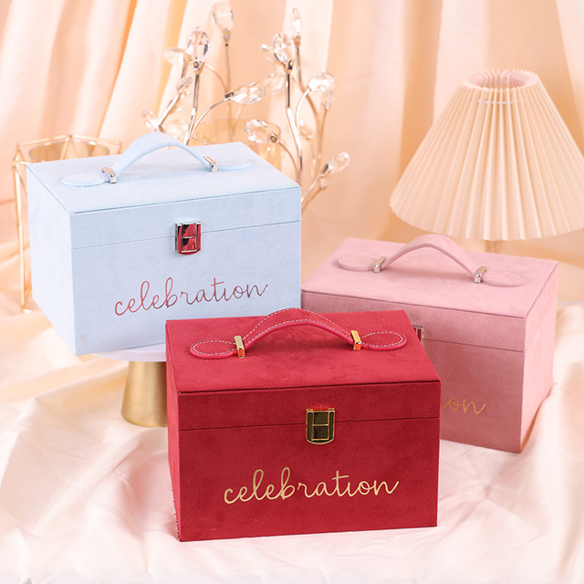 Creative Pink Velvet Double Layer Valentine's Day Necklace Ring Earrings Skin Care Products Cosmetics Gift Storage Box