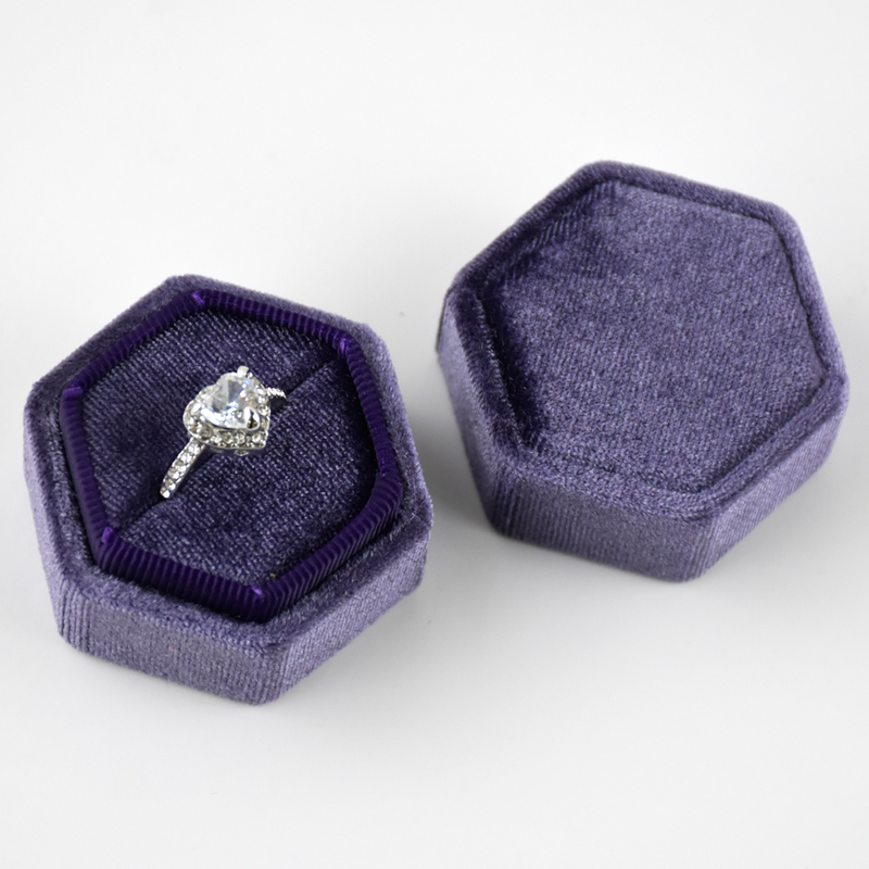 Elegant Luxury Hexagon Violet Purple Velvet Suede Ring Box Jewllery Packaging Wedding Ring Display Package Boxes