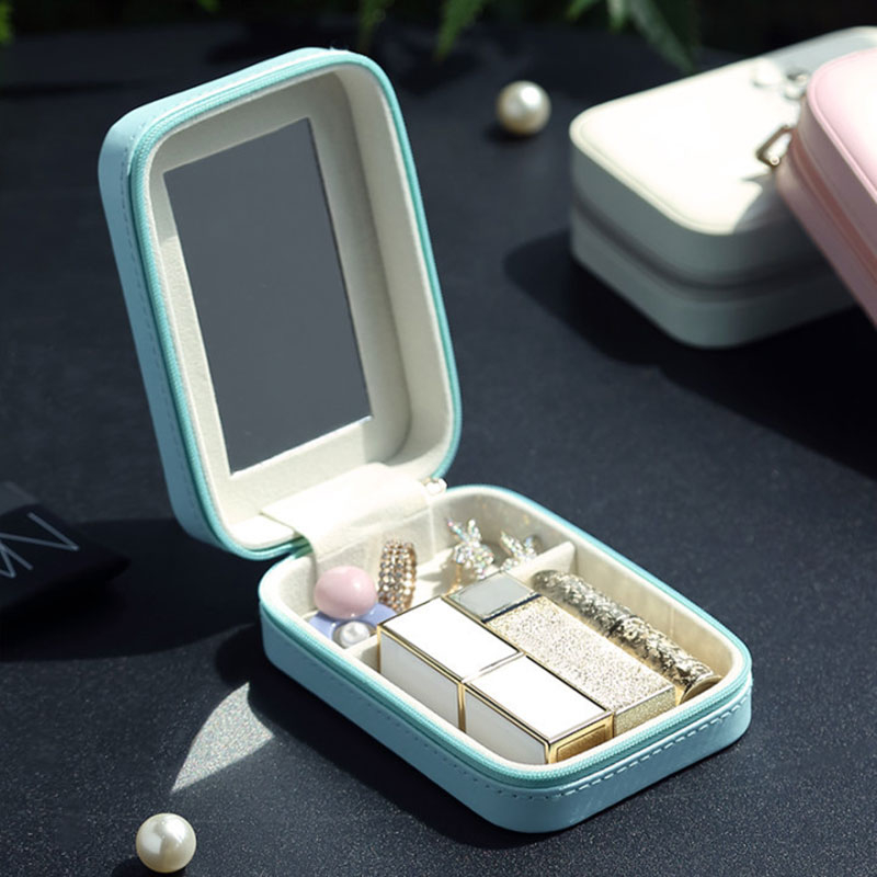 Lipstick storage box small single PU leather portable travel cosmetic bag Women's Small makeup with mirror lip lacquer jewelry