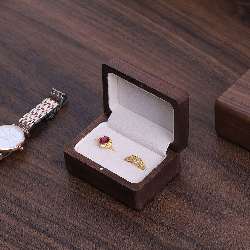Vintage Wooden Wedding Ring Proposal Diamond Jewelry Gift Packaging Box Double Ring Storage Box