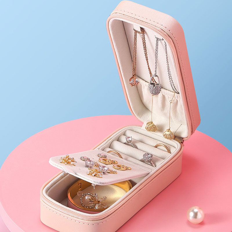 Design Leather Jewelry Case With Mini Custom Logo Portable Travel Lipstick cosmetics Jewelry Box
