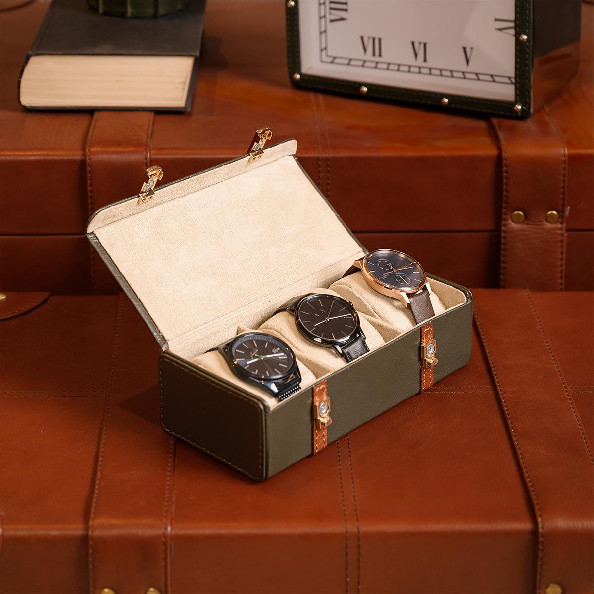 Custom Smart Watch Box with Logo Plush Suede Lining Leather Custom Premium Green Jewelry Packaging Boxes for Watches Bracelet