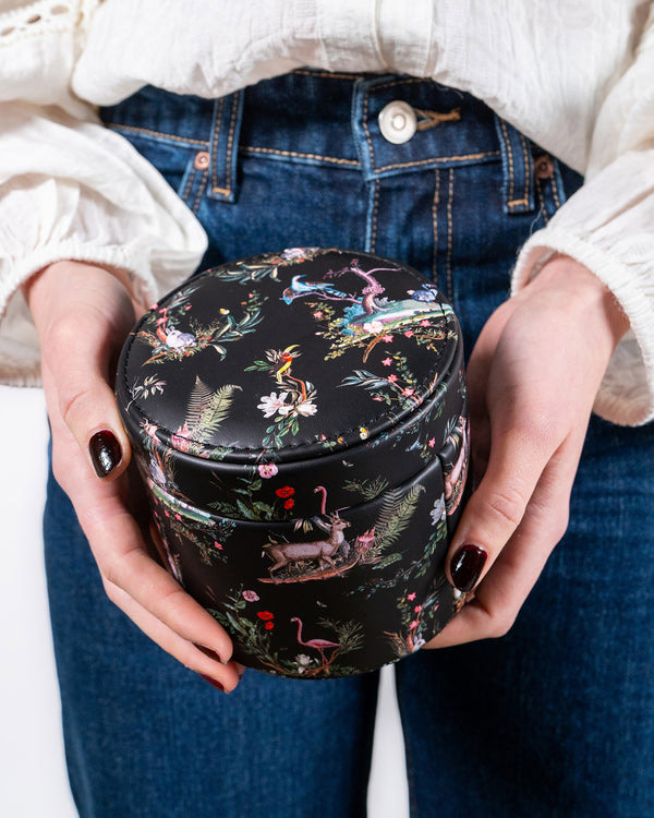 Vegan Leather Jewelry Box with Removable Tray Custom Printed Curious Birds Pattern Bracelet Earring Organizer Gift Box Packaging