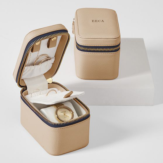 Custom Portable Pink 2 Layer Compartment Design Jewelry Storage Box Packaging Pu Leather Small Watch Jewelry Box Set with Zipper