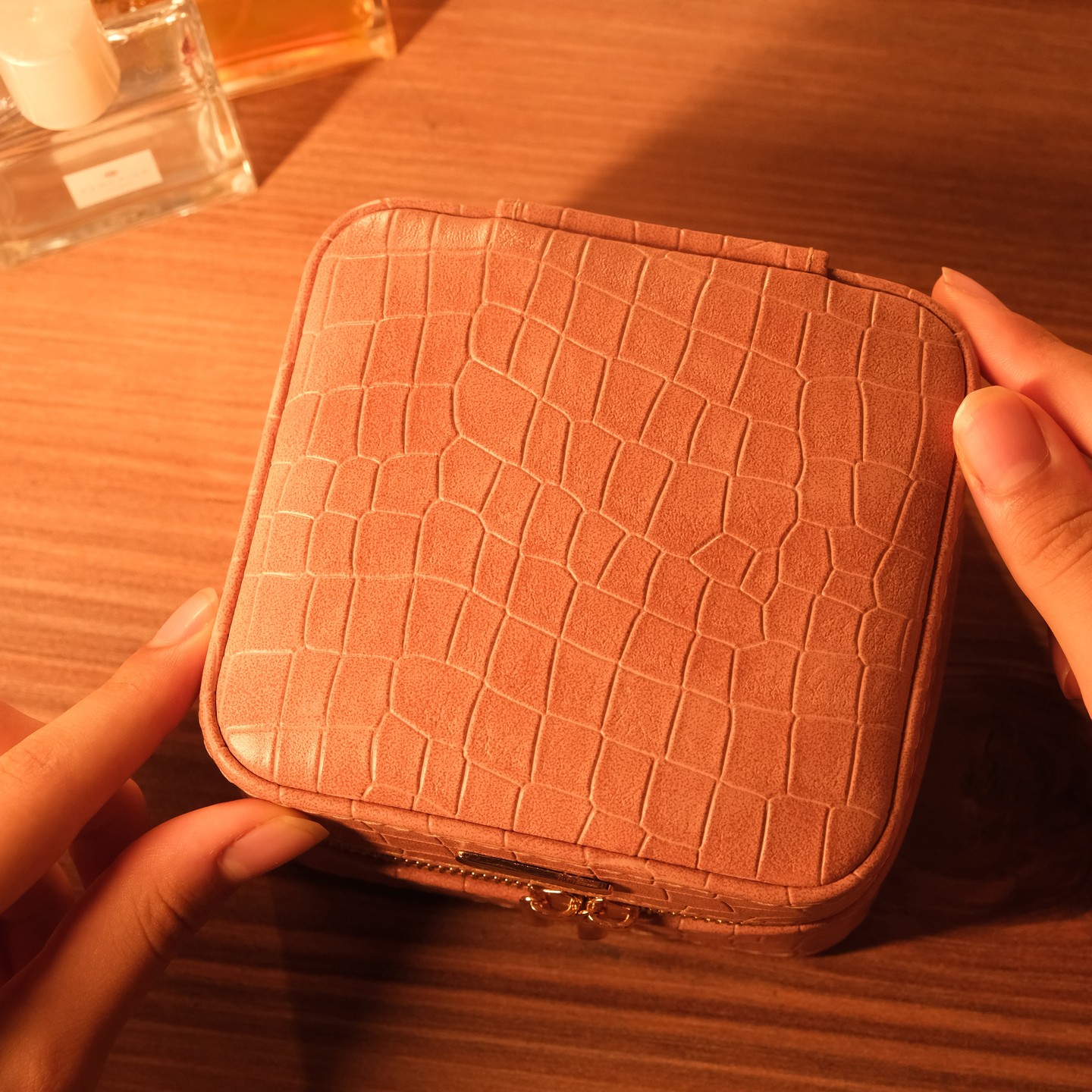Travel Zipper Jewelry Box Packaging Custom Pu Leather Velvet Earring Ring Organizer Box Alligator Pink Watch Bracelet Boxes