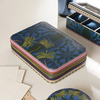 Blue Palms Print Leather Travel Jewelry Gift Box