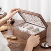 Vintage Large Capacity Household Partition Wooden Earrings Necklace Ring Jewelry Storage Box with Velvet Lining