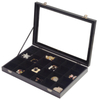 Large Black Portable Leather Paper Liner Flannel Travel Earrings Jewelry Display Box Transparent PVC Window