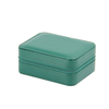 Custom Simple Square Green PU Leather Ring Necklace Earring Bracelet Jewelry Storage Box with Zipper Wholesale