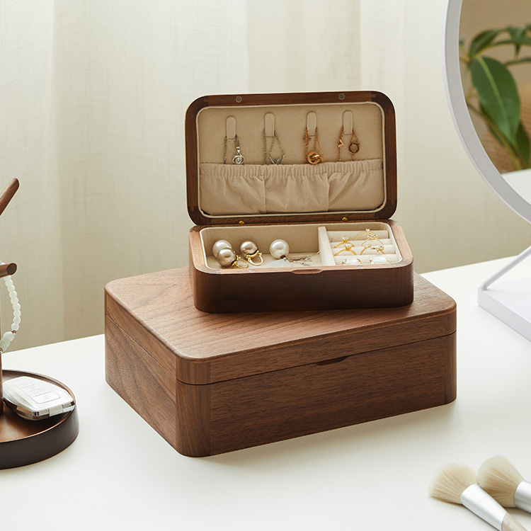 Large Capacity Home Walnut Wooden Split Earrings Bracelet Ring Necklace Jewelry Storage Box Wholesale