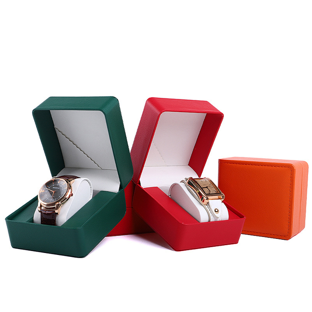 High Grade Square Clamshell PU Leather Watch Jewelry Storage Packaging Box with Custom Logo And Pillow Insert