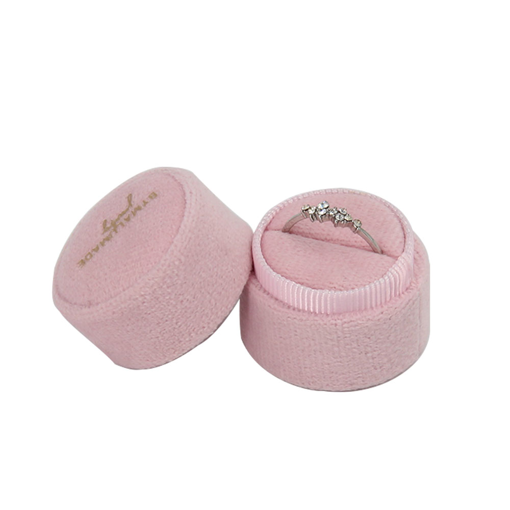 Luxury Custom Logo Pink Velvet Wedding Ring Jewelry Gift Packaging Box with Foam Insert Wholesale