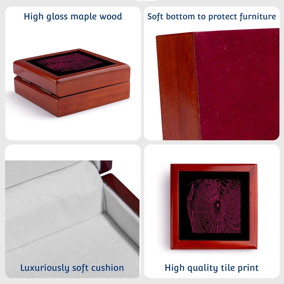 Halloween Spider Graffiti Bracelet Jewelry Box Custom Velvet Lining Wooden Big Engraving Ring Pendant Jewelry Box Organizer
