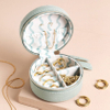 Soft Light Blue Travel Ring Box Mini Portable Jewelry Box Ring Custom Logo Wedding Embroidery Necklace Earrings Boxes with Snap