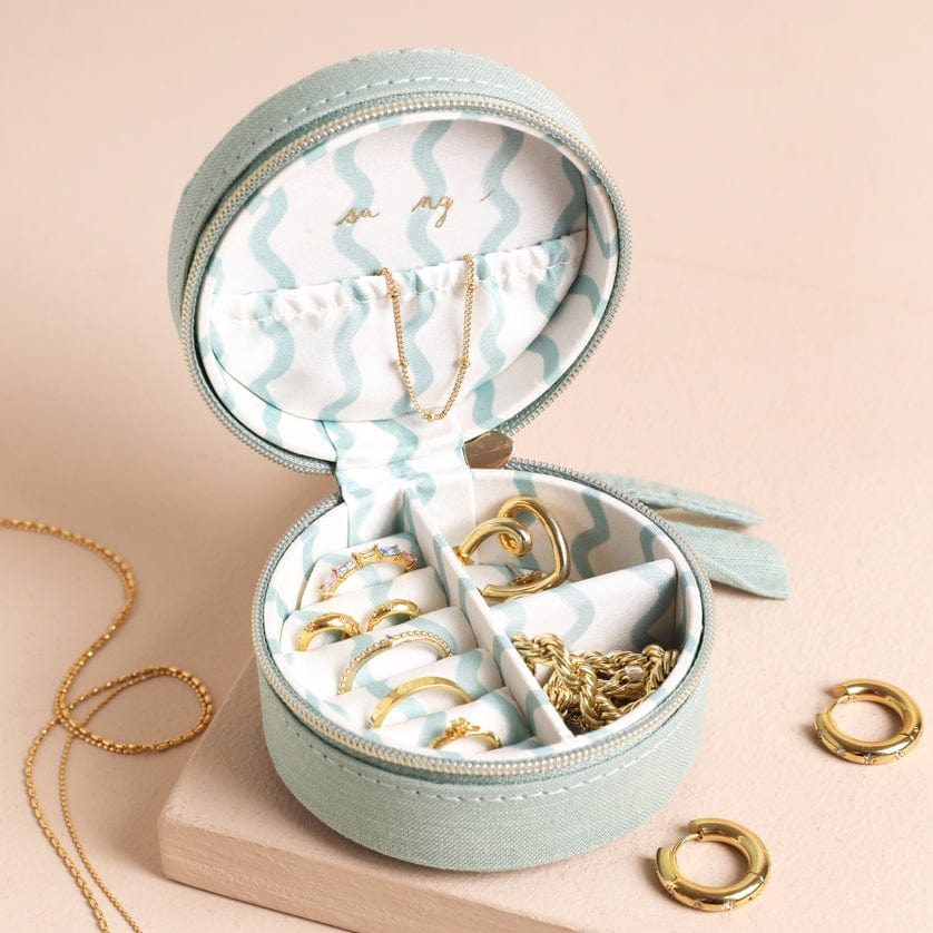 Soft Light Blue Travel Ring Box Mini Portable Jewelry Box Ring Custom Logo Wedding Embroidery Necklace Earrings Boxes with Snap