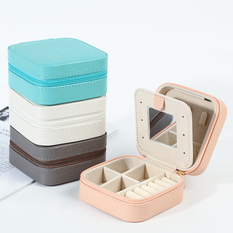 Small Leather Jewelry Carrying Cases travel jewelry organizer Cosmetic Storage box with LOGO custom Make Up jewellery organizer