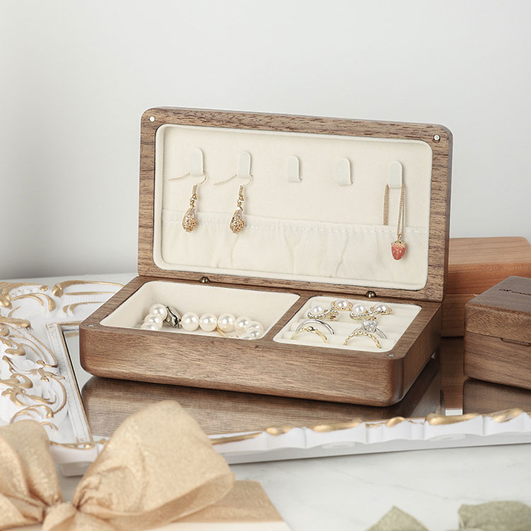 Wooden Jewelry Storage Organizer Case Pearl Necklace Ring Holder Box
