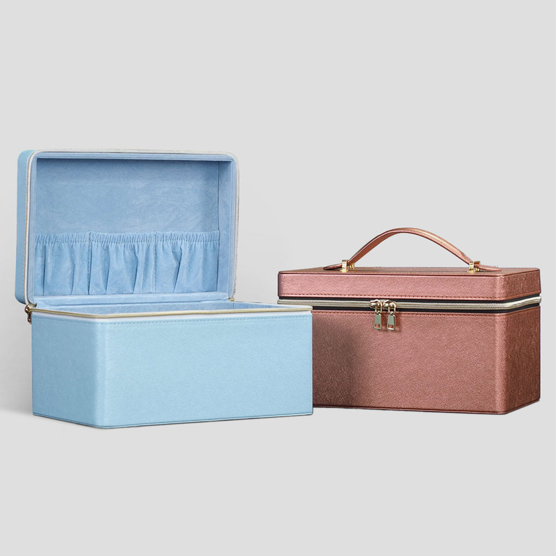 Custom Leather Jewellery Storage Case Travel Cosmetic Organizer Faux Leather Luxury Jewelry Gift Boxes with Handles