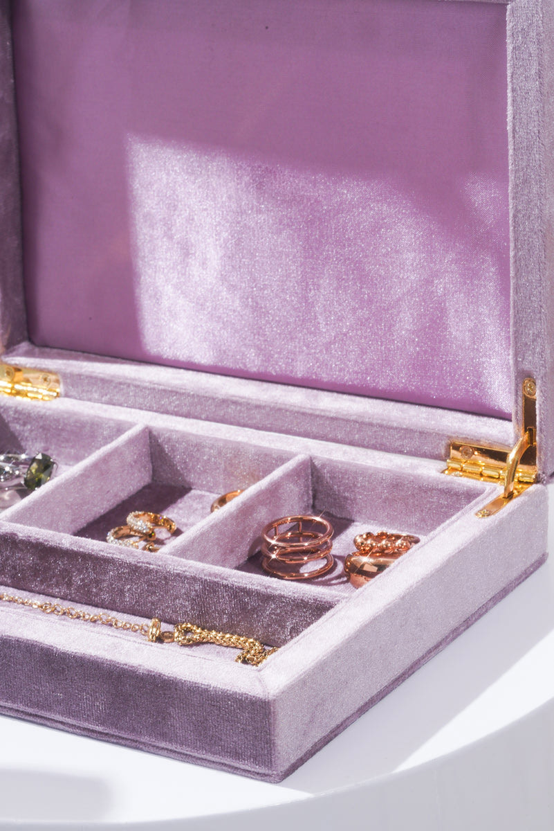 Lavender Jewelry Boxes with Gold Hinges Soft Purple Satin Custom Necklace Box Packaging Jewelry Organizer Earring Ring Gift Box