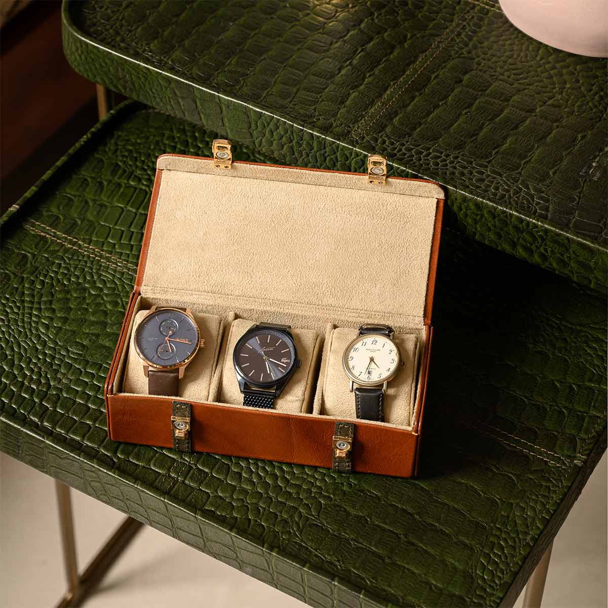 Custom Smart Watch Box with Logo Plush Suede Lining Leather Custom Premium Green Jewelry Packaging Boxes for Watches Bracelet