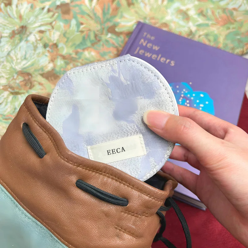 Premium Purple 2 Layered Circular Jewelry Box Packaging with Mirror Portable Jacquard Leather Ring Earring Jewelry Storage Box