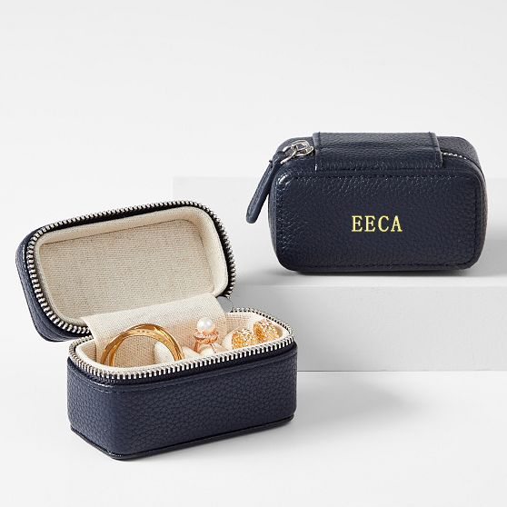 Luxury Travel Silver Zipper Jewelry Box Packaging Portable Leather Mini Ring Earring Necklace Jewelry Storage Sets Box