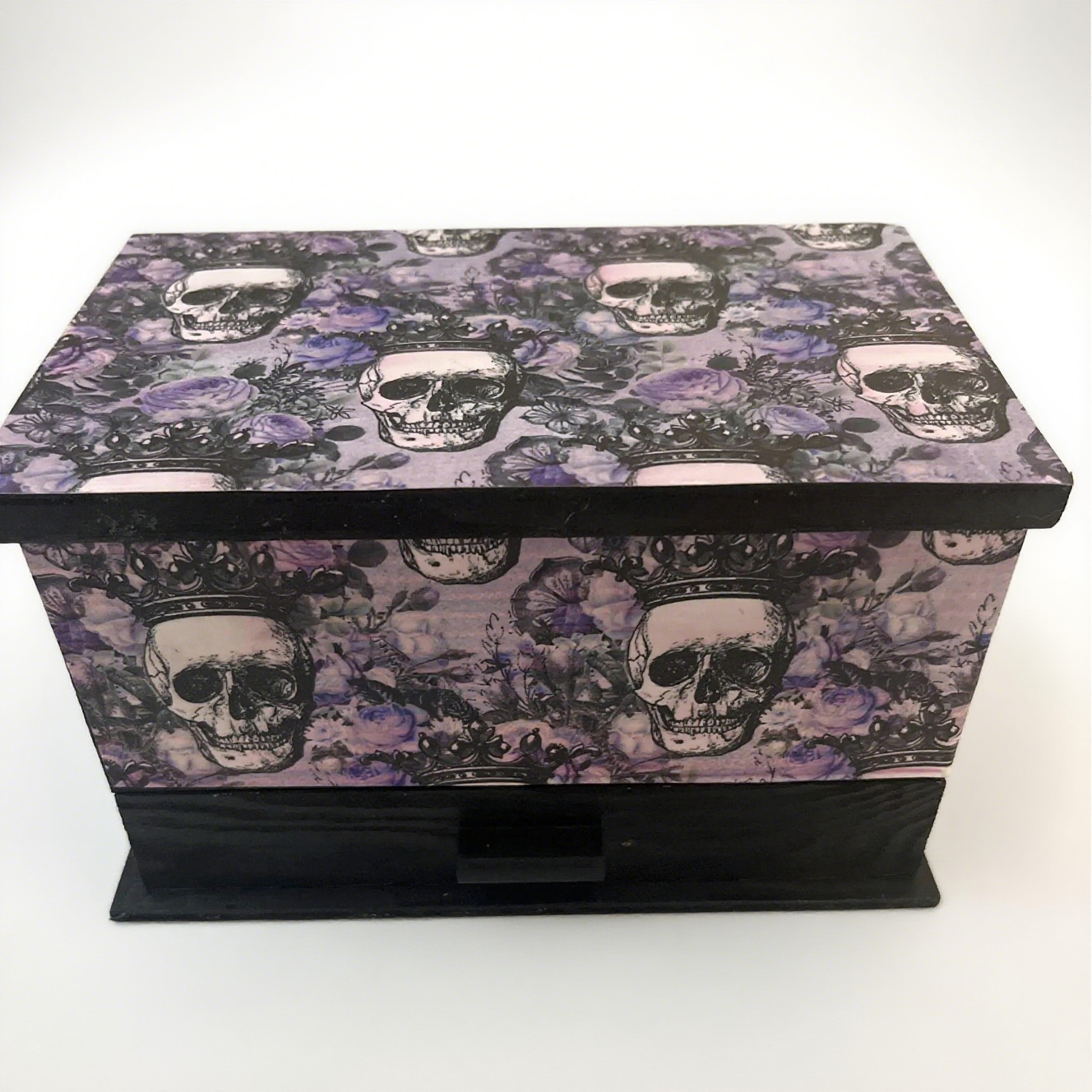 Halloween Skull And Dark Purple Rose Design Watch Jewelry Box Packaging Wooden Drawer Style Jewelry Storage Box with Mirror