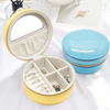 New Style Round Portable Leather Travel Earrings Ring Bracelet Necklace Jewelry Storage Box Wholesale With Mirror